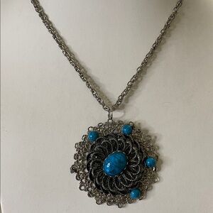 5 for $15 Silver tone Pendant Necklace with Blue Accents